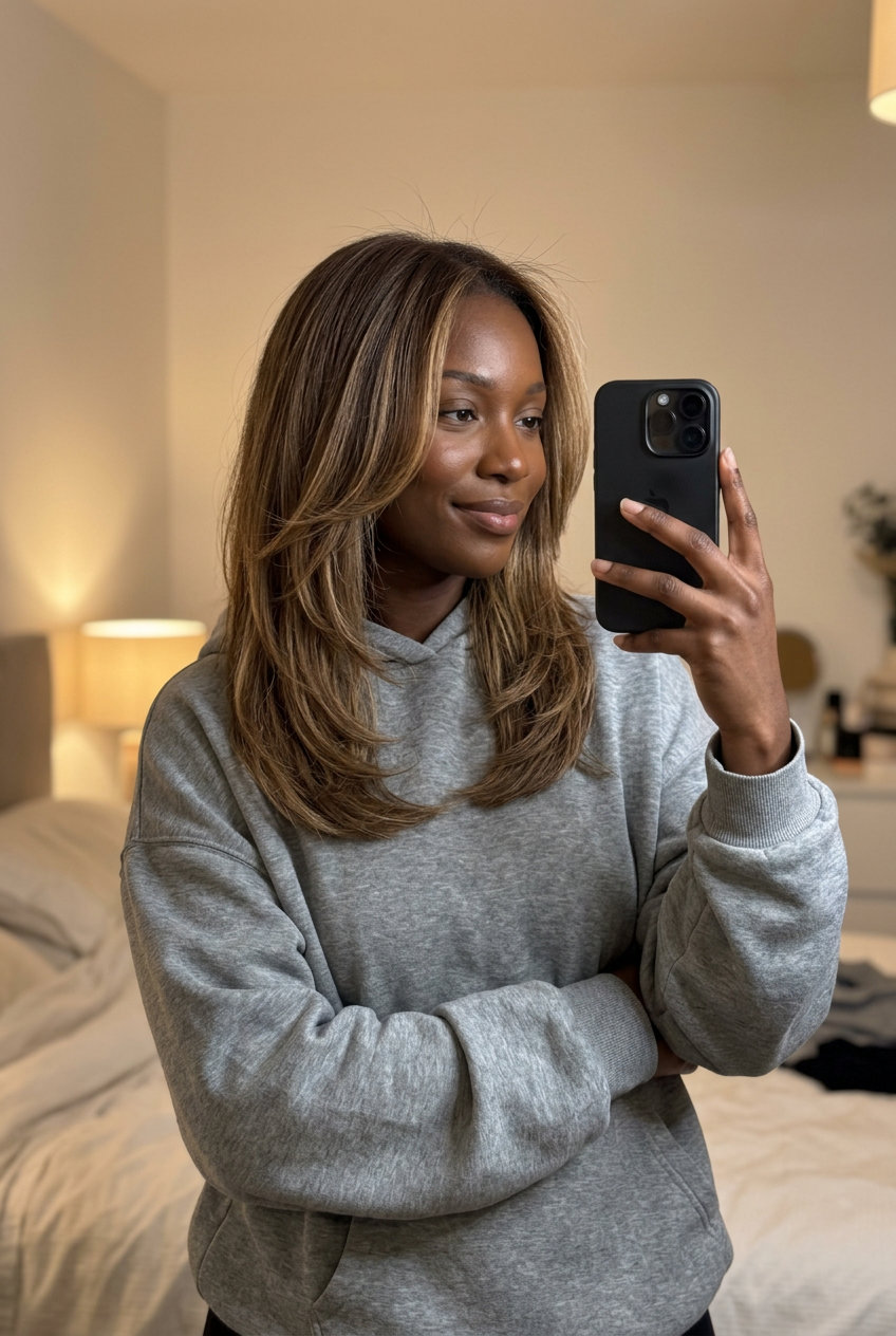 Warm Honey Balayage: Summer Haircut 2026 medium-length layered haircut with warm honey blonde balayage for summer 2026