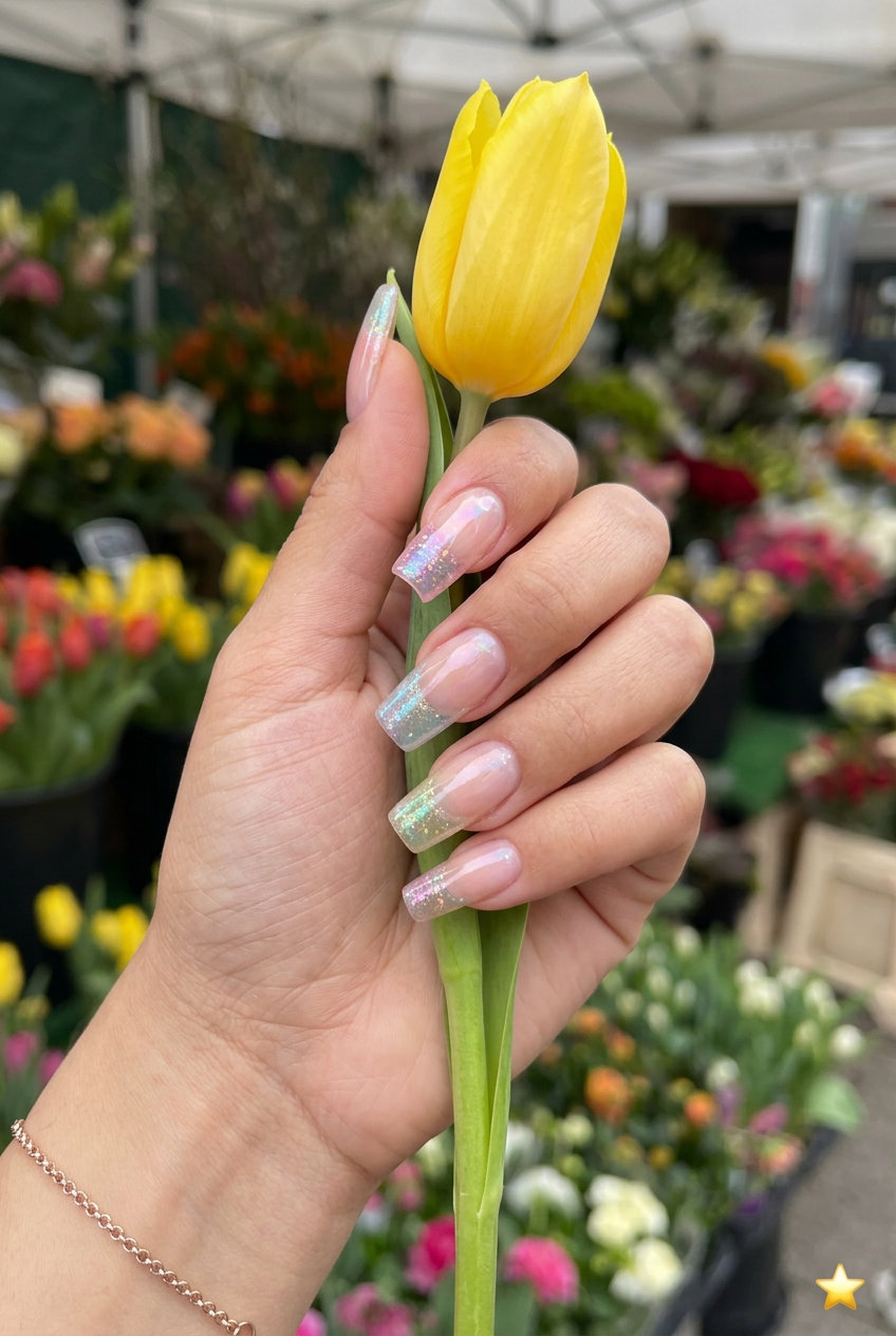 Iridescent Jelly Flare Tips 2026: Vibrant Fest Iridescent jelly flare tips for trending summer nails 2026. Vibrant, playful festival style.