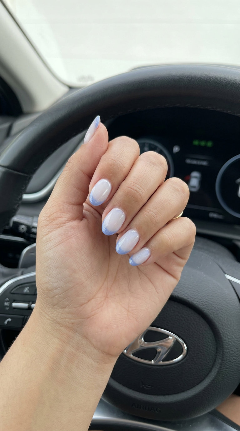 Summer Sky Shimmer French nails: romantic, ethereal brunch style for June nails ideas - summer trends 2026.