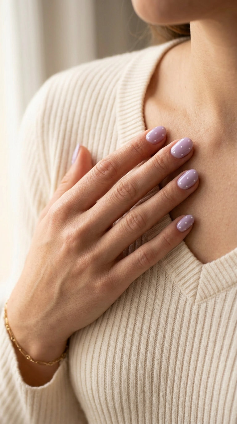 Milky Lavender Dots Manicure - Summer 2026 Style Milky lavender dots manicure for summer 2026, perfect for casual day outs and brunch.