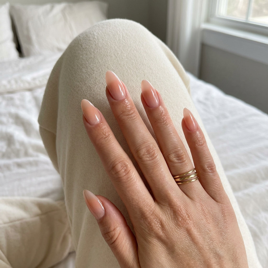 Peachy Keen Ombre Nails 2026 | Wedding Guest Style Peachy Keen Ombre Cloud nails: sheer peach to milky pink gel polish for summer 2026 wedding guest outfits.