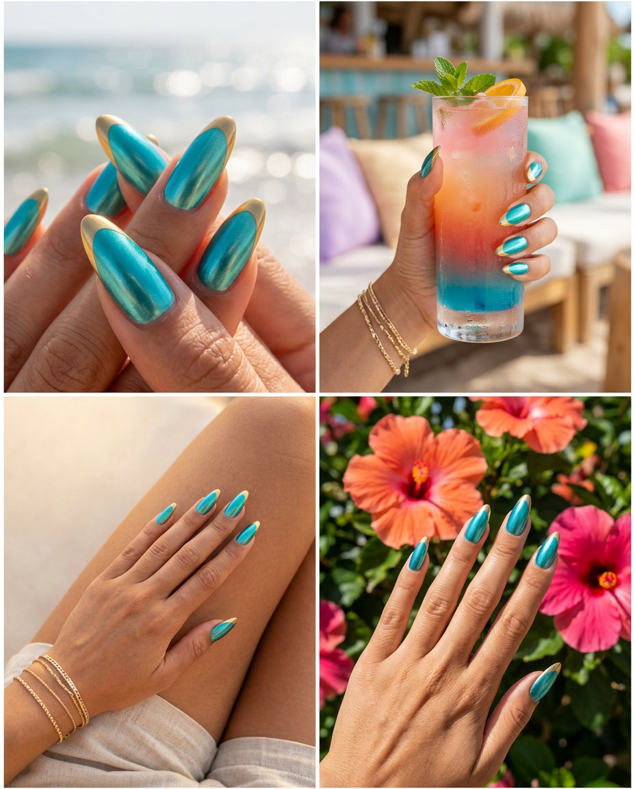 Silver Cut-Crease French Manicure Colors Summer 2026 Futuristic silver cut-crease French manicure colors summer 2026 for parties and summer events.