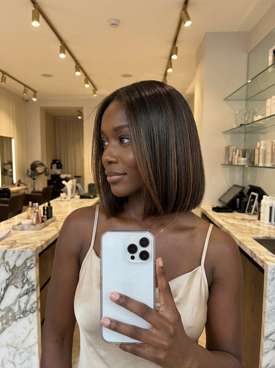 Mocha Bob with Caramel Ribbons 2026: Chic Style short mocha bob with caramel ribbons, blunt cut, no bangs β sophisticated and chic