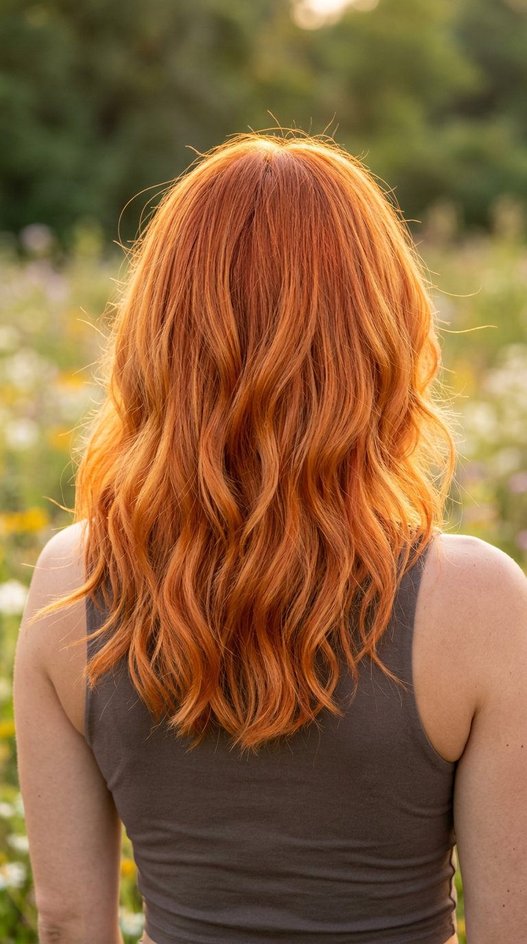 shoulder-length nectarine copper haircut with face-framing layers and soft U-shape back for summer 2026