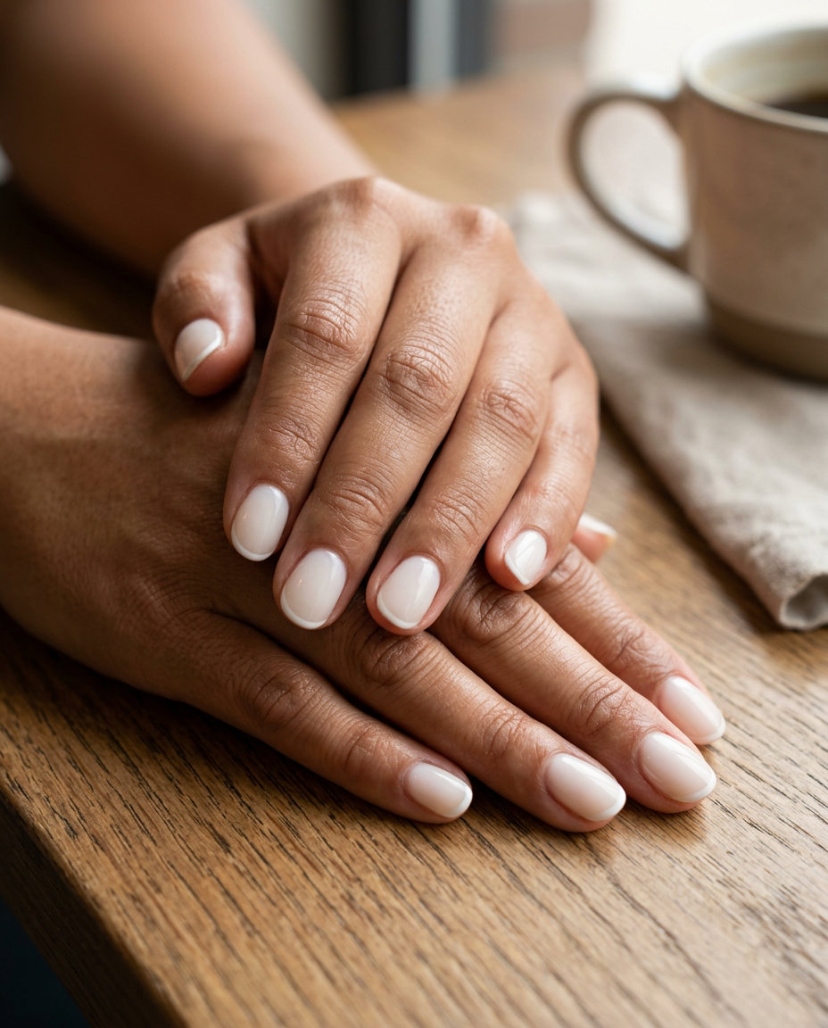 Milky French Oval Summer Nails 2026 Crisp white milky French oval summer nails 2026 for all skin tones, minimalist and sophisticated.