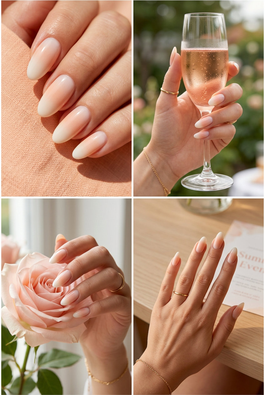 Peach Ombre Oval Nails 2026 | Romantic Elegance Milky peach ombre oval nails 2026 for all skin tones. Romantic for weddings & summer events.