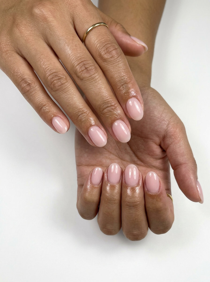 Subtle Pink Oval Summer Nails 2026 Subtle pink oval summer nails 2026 for all skin tones, clean girl minimalist look with sheer milky polish.