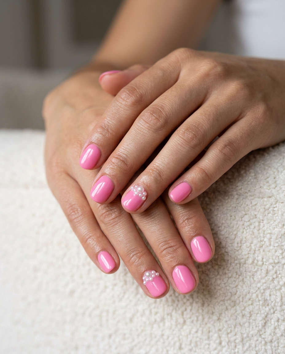 Barbie Pink 3D Pearl Accents for parties and fashion-forward events. Pink summer nails 2026.