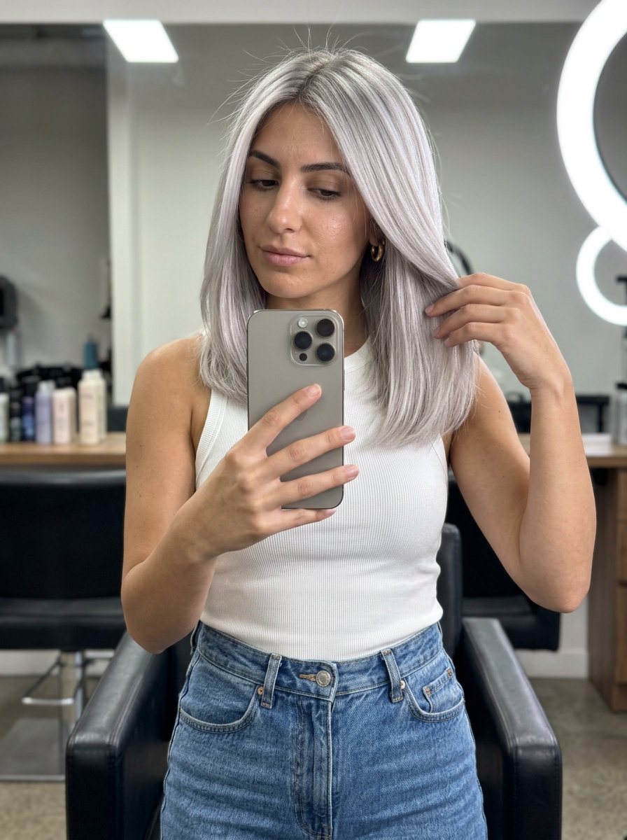 long balayage with platinum ice, icy white blonde & silver, ash root shadow — edgy fashion event