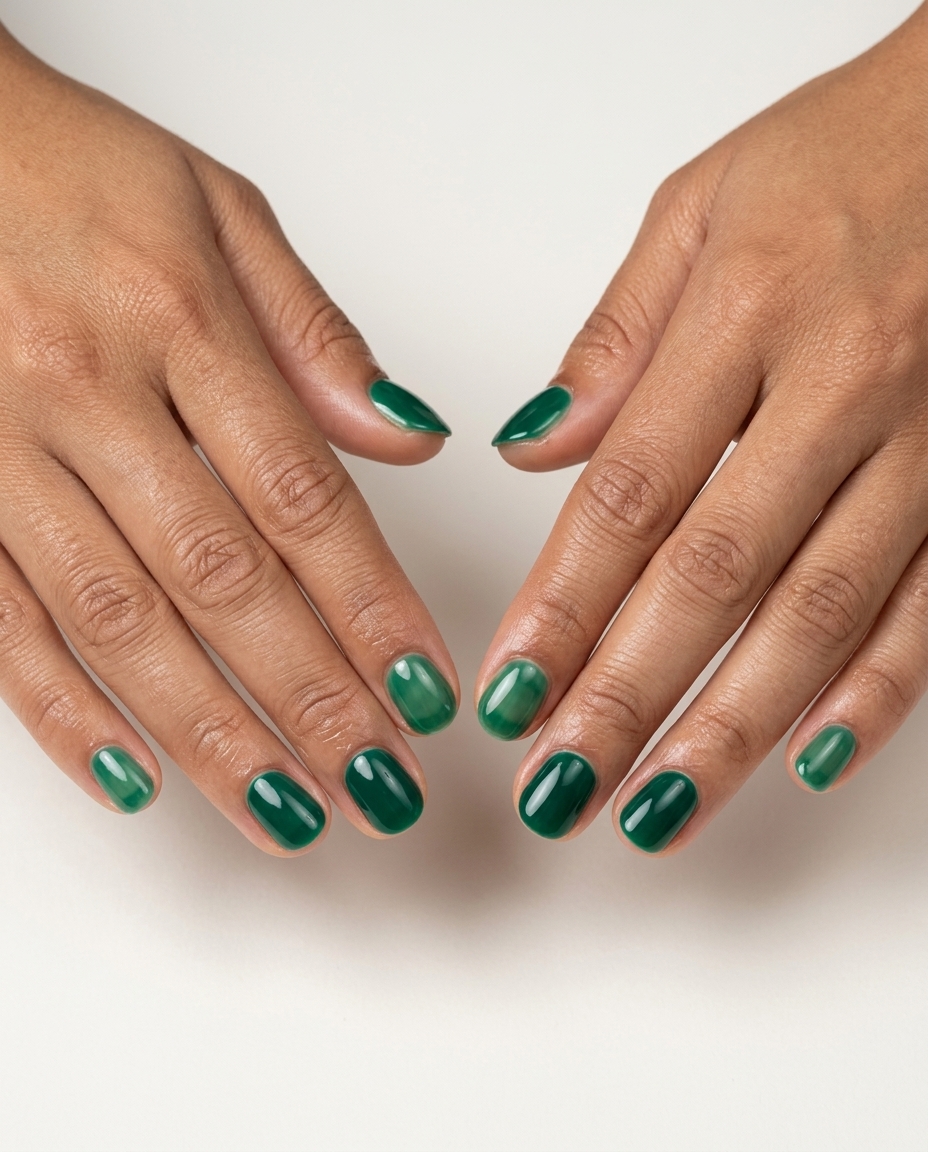 Pretty Green Nails 2026: Sheer Emerald Accent Pretty green nails 2026: Sheer emerald accent with opaque contrast, modern for daily and work.