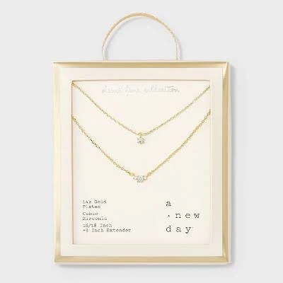 accessory A New Day 14K Gold Plated Triple Cubic Zirconia Layered Necklace Target $15.99