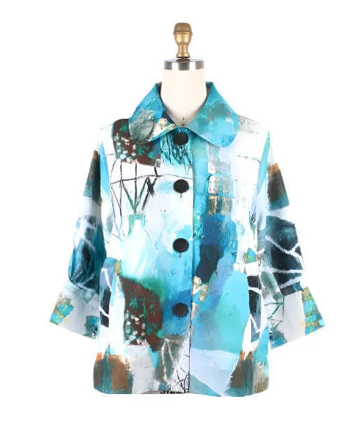 blazer Absract-Print Button Front Jacket in Turq/Multi Shop My Fair Lady $99