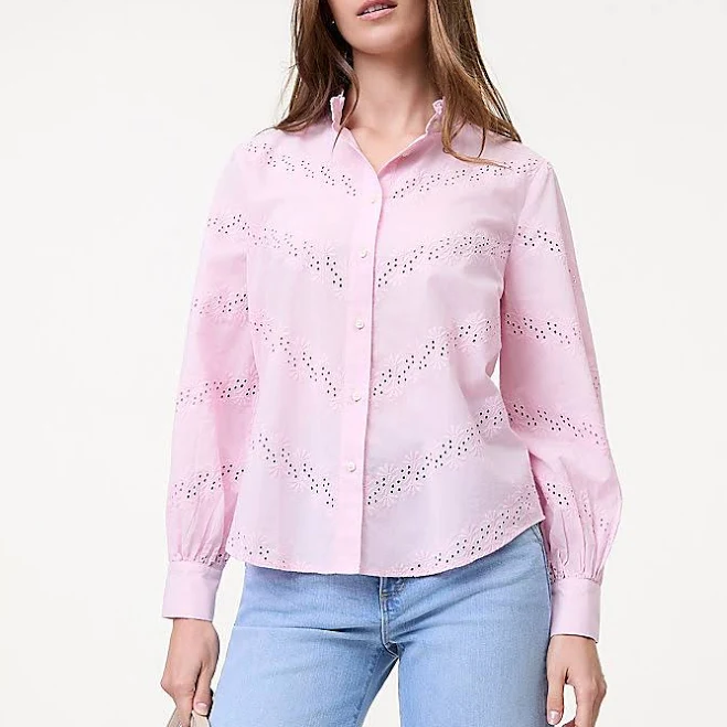 blouse Ann Taylor Women's Weekend Eyelet Ruffle Collar Shirt Ann Taylor $53.99