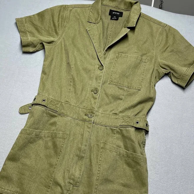 jumpsuit Atwyld Olive Green Utility Jumpsuit Short Sleeve Belted Cargo Pockets eBay - d0nsdeals $99