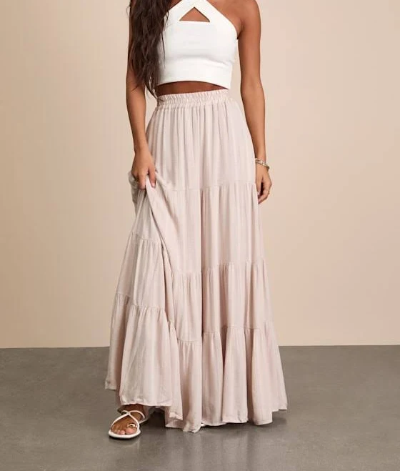 skirt Beige Embroidered Tiered Maxi Skirt | Womens | Medium (Available in XXL, XXS, XS, S, L, XL) | 100% Rayon | Lulus Lulus $55