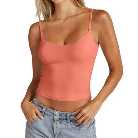 top Bilikeyu Modal Double Lined Cami for Women, Adjustable Spaghetti Straps Sleeveless Basic Tank Shirt Soft Breathable Everyday Wear Summer, Orange, Walmart - BILIKEYU $15.9