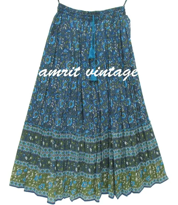 skirt Boho Floral Cotton Maxi Skirt with Tassel Waist Etsy - AmritVintage $54