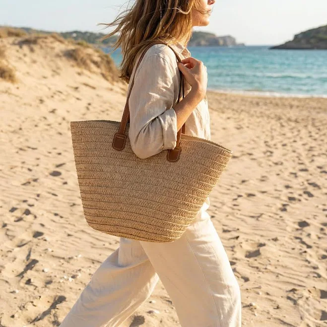 bag Boho Straw Beach Tote Bag with Leather Handles Etsy - Seller $45.97