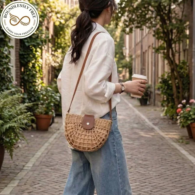 bag Boho Straw Crossbody Bag with Leather Strap Etsy - Seller $46.16
