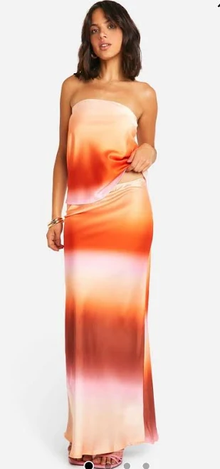 matching set Boohoo Ombre Satin Longline Bandeau & Maxi Skirt Curtsy $30