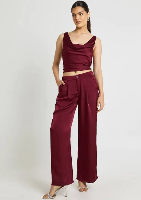 two piece set Boohoo Women's Satin Cowl Neck Cami & Wide Leg Co-Ord boohoo USA $40.4