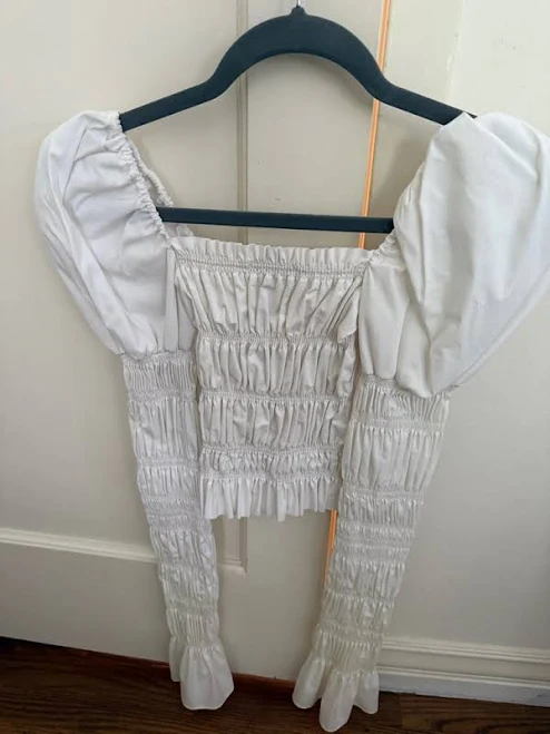 top Caroline Constas Smocked Puff-Sleeve Crop Top Poshmark $30