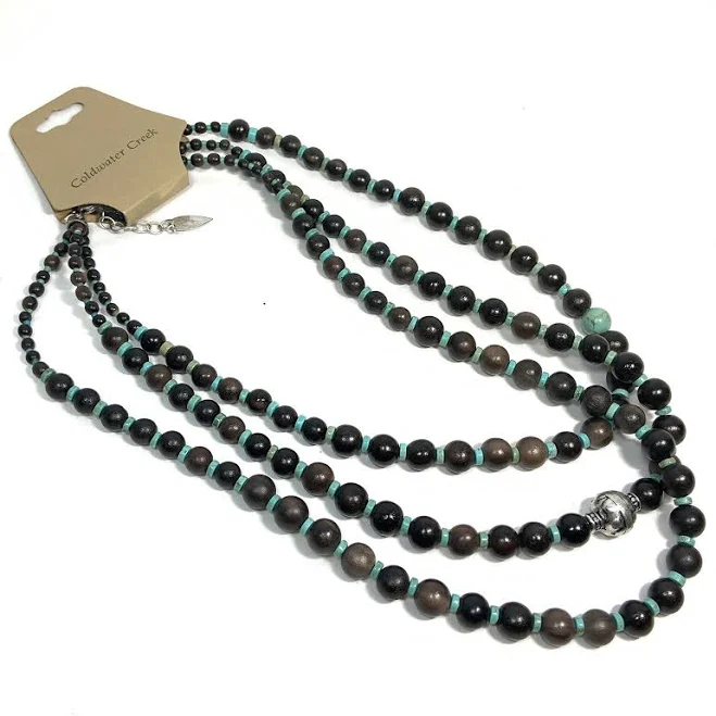accessory Coldwater Creek 3 Tier Wood Bead Turquoise Stone Necklace 21" Brown eBay - zoey6214 $19.75