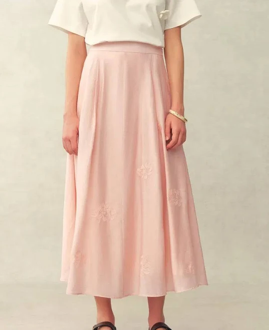 matching set Colette Embroidery Linen Blend Midi Skirt fbrq.com $268