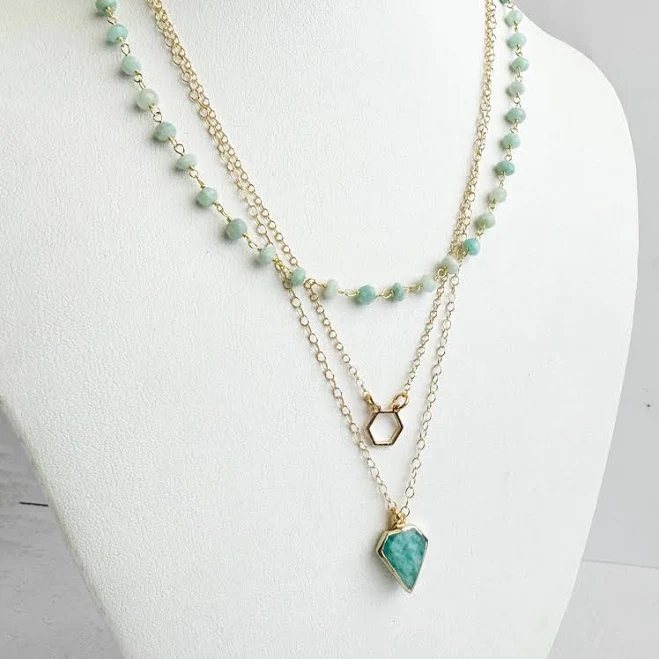 accessory Dainty Gold Amazonite Necklace Set RusticGemJewelry $84