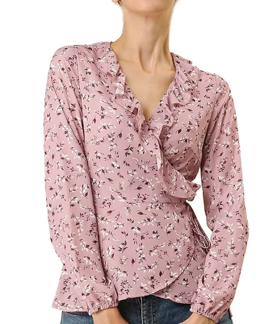 top Daring Diva Women's Wrap Top Ruffle Chiffon Peplum Blouse Walmart $28.99