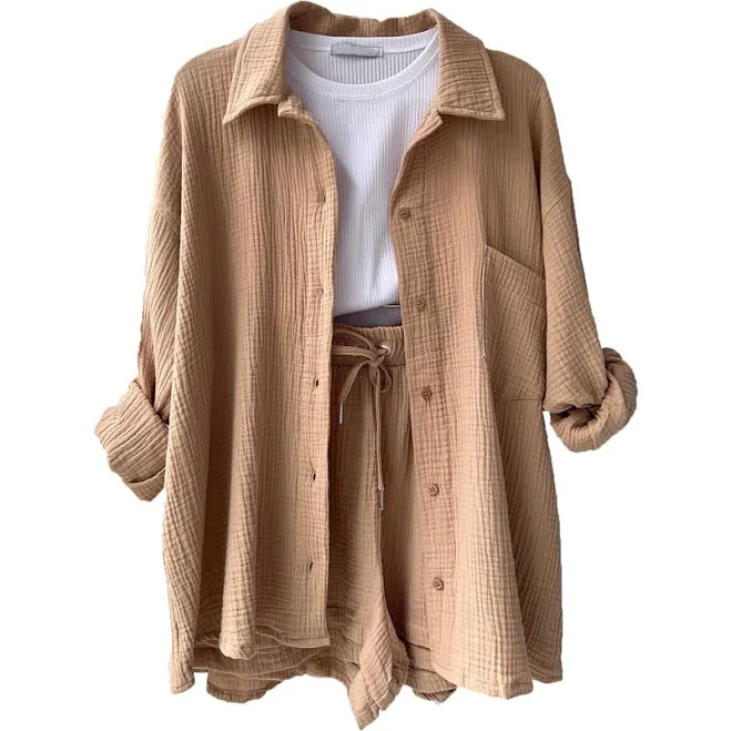 matching set Delilah Women's Oversized Cotton Linen Summer Set Blake New York $54.95