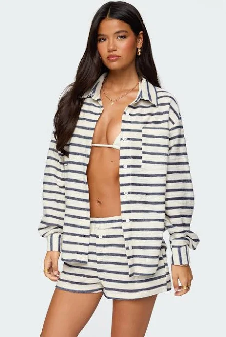two piece set Edikted Women's Collins Oversized Striped Button-Up Shirt edikted $22.2