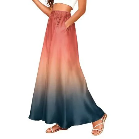 skirt Elegant Satin A-Line Slimming Midi Skirt Walmart - gzyishu $18.13