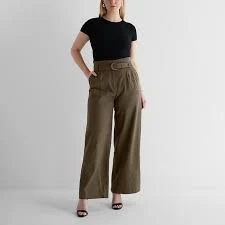 pants Express Olive Green High-Waisted Paperbag Wide Leg Linen Pants With Belt 10R eBay $29.95