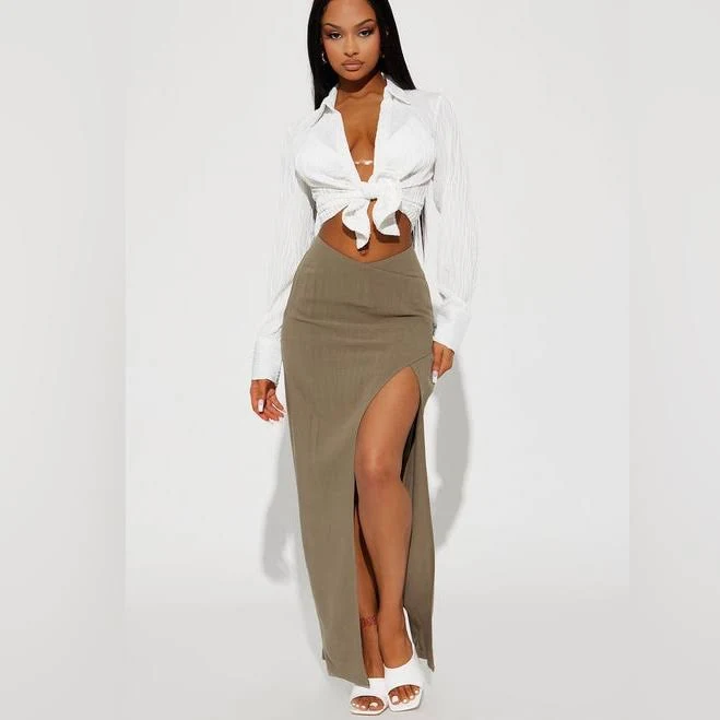 skirt Fashion Nova Women's Dezi Linen Slit Maxi Skirt Poshmark $25