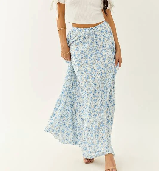 two piece set Floral Print Tiered Flowy Maxi Skirt Lime Lush $46.99