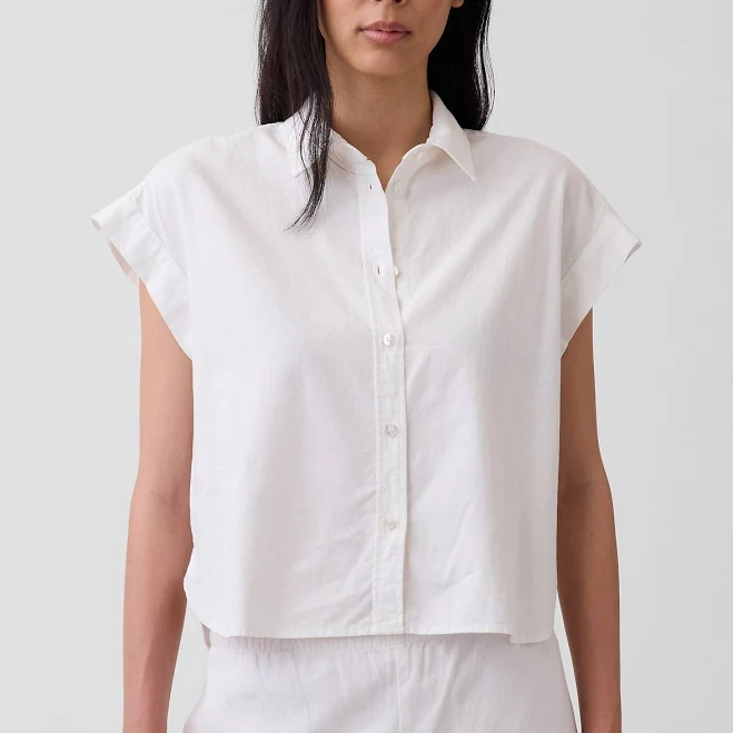 top Gap Women's Oversized Linen-Blend Shirt Gap $35