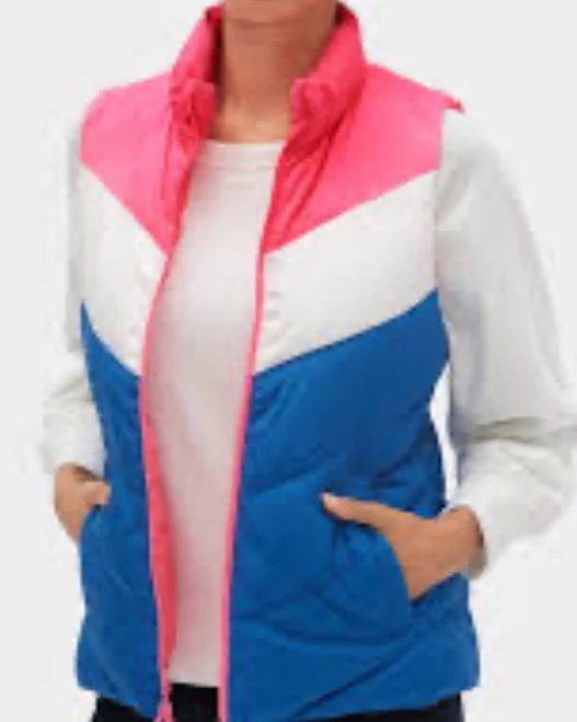 vest Gap Womens Puffer Color Blockvests M Blue White Pink Zipper Pockets eBay - narnia77777 $24.44