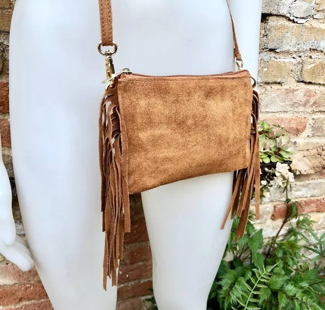bag Genuine Suede Leather Crossbody Bag with Fringes Etsy - goodtimesbarcelona $34.27