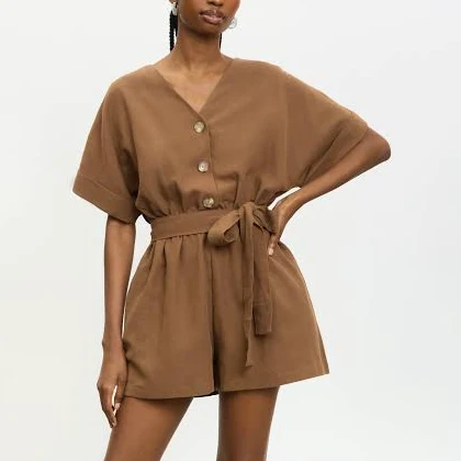 romper Glassworks London Linen Blend Button Front Tie Waist Romper Glassworks London $166