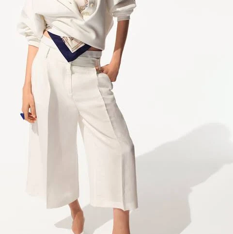 bottoms H&M Ladies Wide-Leg Linen-Blend Culottes H&M $39.99