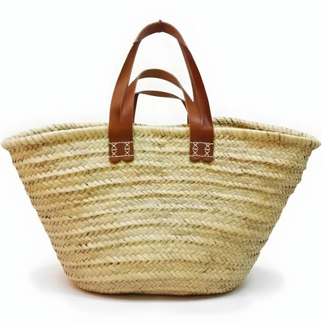 bag Handwoven Straw Tote Basket with Dual Leather Handles Marrakeche Crafts $75
