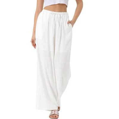 pants Inspire Chic Women's Flowy Wide Leg Linen Palazzo Pants with Pockets Target $36.99
