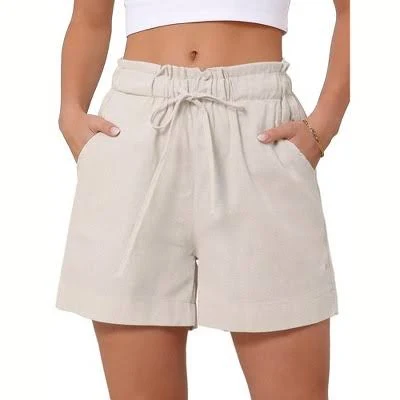 bottoms Inspire Chic Women's High Waisted Wide Leg Linen Shorts with Drawstring Target $28.99