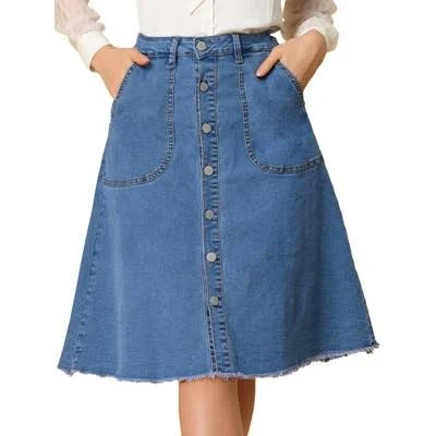 skirt Inspire Chic Women's Raw Hem Single Breasted Button Down A-Line Jeans Skirt Target $49.99