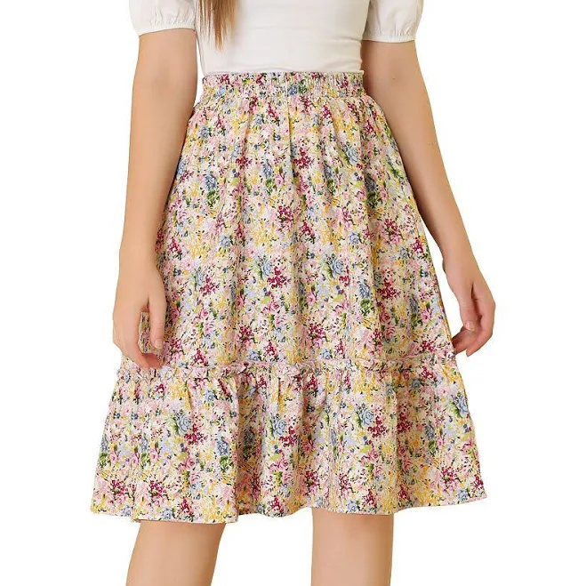 skirt INSPIRE CHIC Women's Ruffle Hem Elastic Waist Flowy A-Line Swing Floral Midi Skirt Kohl's $30.99