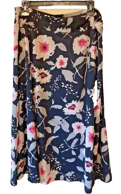 skirt Jones York Floral Midi Skirt Womens Large Navy Pink A-line Lined eBay $19.99