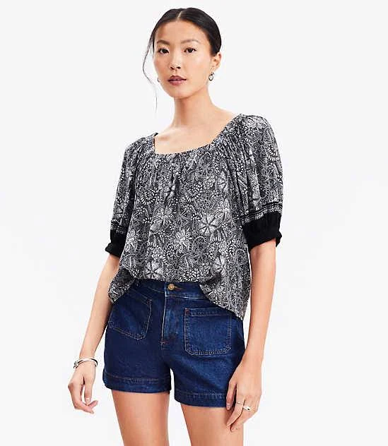 top Loft Women's Deco Smocked Square Neck Blouse LOFT $25.5