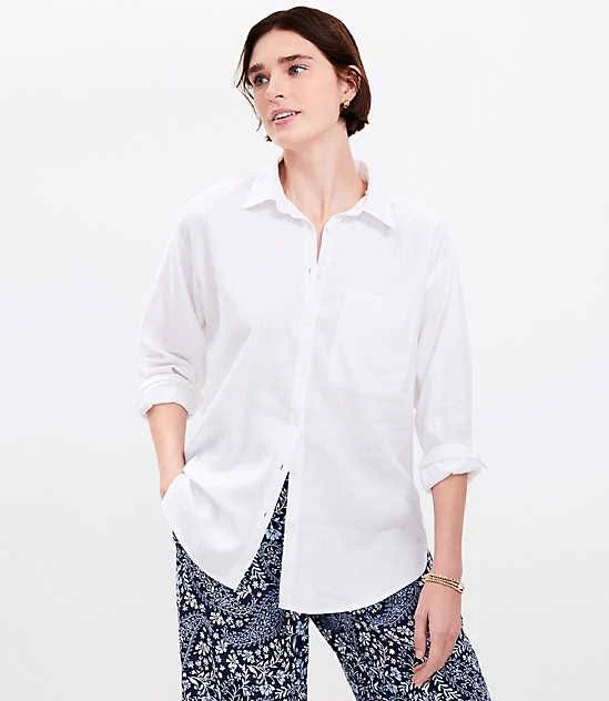 top Loft Women's Oversized Linen Blend Shirt with Pocket LOFT $29.33