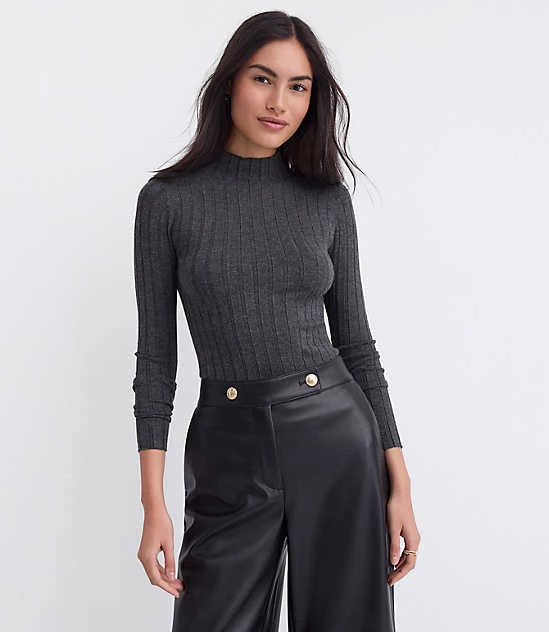top Loft Women's Petite Heathered Ribbed Mock Neck Sweater LOFT $29.97